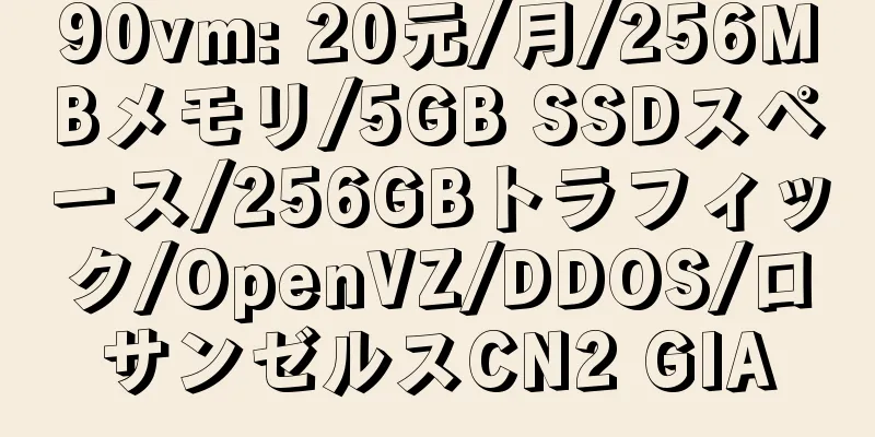 90vm: 20元/月/256MBメモリ/5GB SSDスペース/256GBトラフィック/OpenVZ/DDOS/ロサンゼルスCN2 GIA