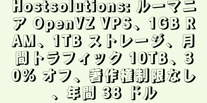 Hostsolutions: ルーマニア OpenVZ VPS、1GB RAM、1TB ストレージ、月間トラフィック 10TB、30% オフ、著作権制限なし、年間 38 ドル