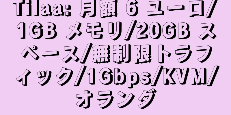 Tilaa: 月額 6 ユーロ/1GB メモリ/20GB スペース/無制限トラフィック/1Gbps/KVM/オランダ