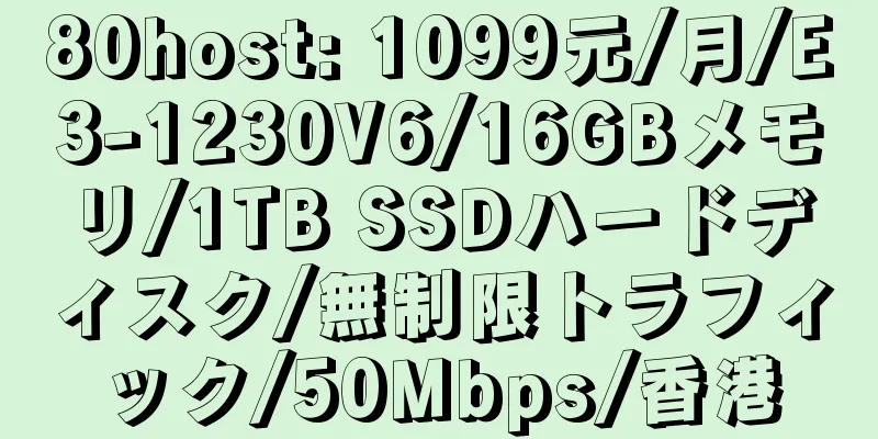 80host: 1099元/月/E3-1230V6/16GBメモリ/1TB SSDハードディスク/無制限トラフィック/50Mbps/香港