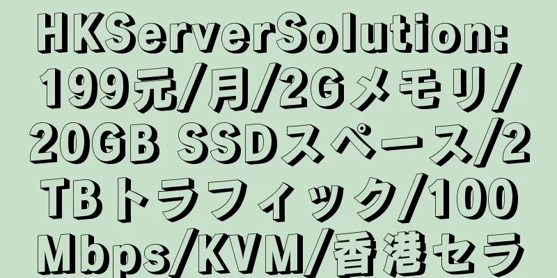 HKServerSolution: 199元/月/2Gメモリ/20GB SSDスペース/2TBトラフィック/100Mbps/KVM/香港セラ