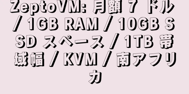 ZeptoVM: 月額 7 ドル / 1GB RAM / 10GB SSD スペース / 1TB 帯域幅 / KVM / 南アフリカ