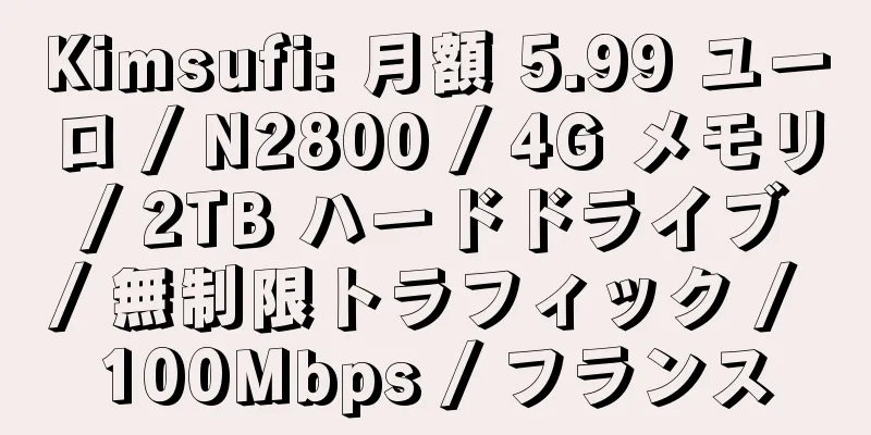 Kimsufi: 月額 5.99 ユーロ / N2800 / 4G メモリ / 2TB ハードドライブ / 無制限トラフィック / 100Mbps / フランス