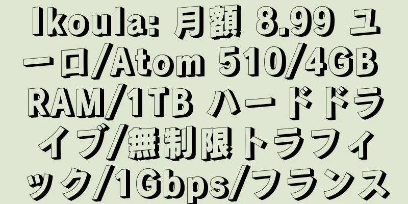 Ikoula: 月額 8.99 ユーロ/Atom 510/4GB RAM/1TB ハードドライブ/無制限トラフィック/1Gbps/フランス