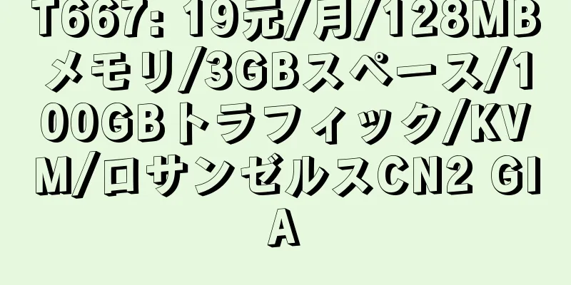 T667: 19元/月/128MBメモリ/3GBスペース/100GBトラフィック/KVM/ロサンゼルスCN2 GIA