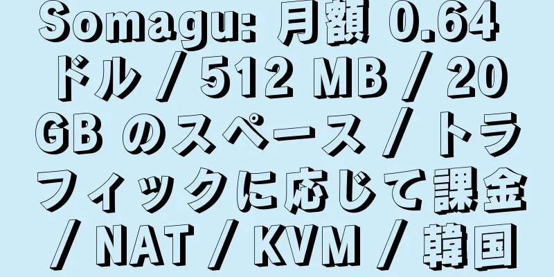 Somagu: 月額 0.64 ドル / 512 MB / 20 GB のスペース / トラフィックに応じて課金 / NAT / KVM / 韓国