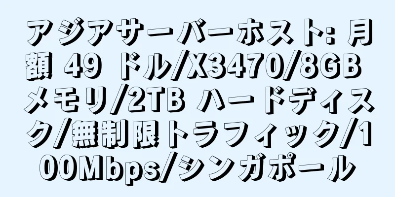 アジアサーバーホスト: 月額 49 ドル/X3470/8GB メモリ/2TB ハードディスク/無制限トラフィック/100Mbps/シンガポール