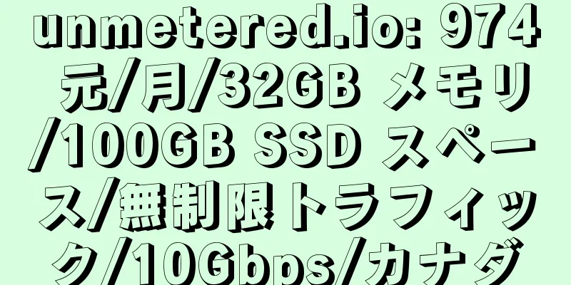 unmetered.io: 974 元/月/32GB メモリ/100GB SSD スペース/無制限トラフィック/10Gbps/カナダ