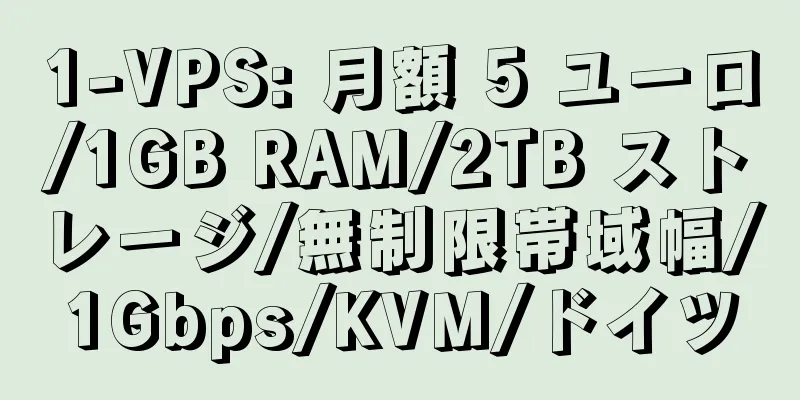 1-VPS: 月額 5 ユーロ/1GB RAM/2TB ストレージ/無制限帯域幅/1Gbps/KVM/ドイツ