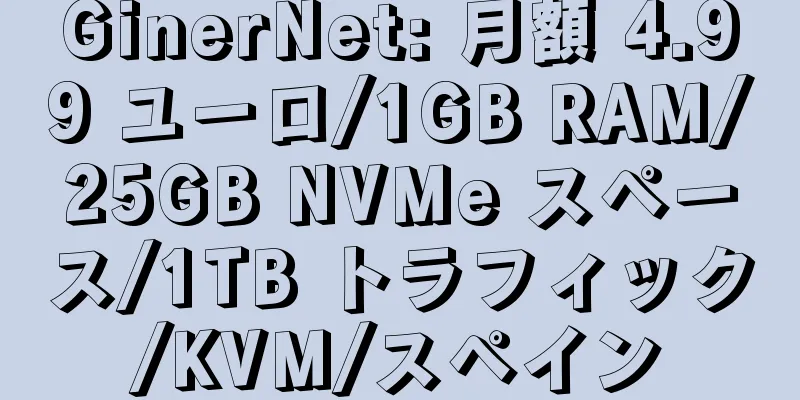 GinerNet: 月額 4.99 ユーロ/1GB RAM/25GB NVMe スペース/1TB トラフィック/KVM/スペイン