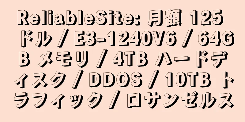 ReliableSite: 月額 125 ドル / E3-1240V6 / 64GB メモリ / 4TB ハードディスク / DDOS / 10TB トラフィック / ロサンゼルス