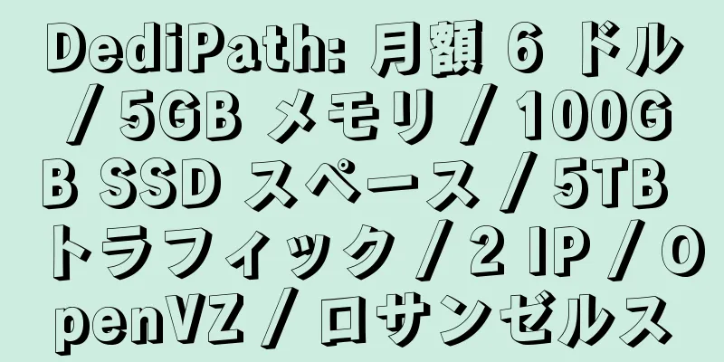 DediPath: 月額 6 ドル / 5GB メモリ / 100GB SSD スペース / 5TB トラフィック / 2 IP / OpenVZ / ロサンゼルス