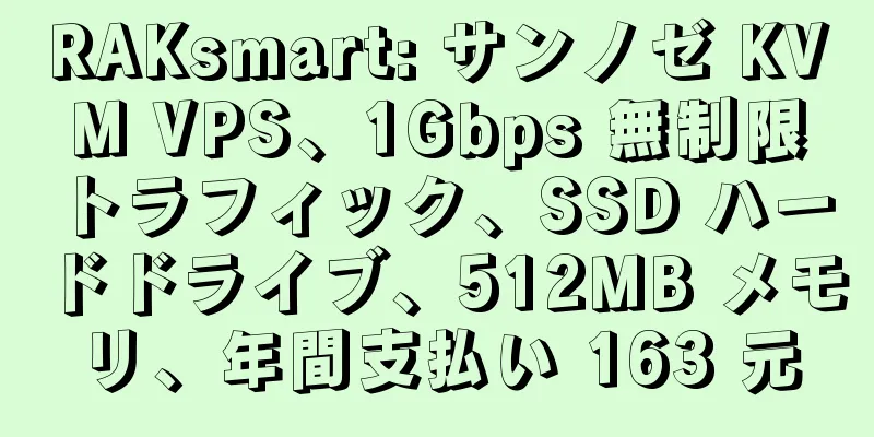 RAKsmart: サンノゼ KVM VPS、1Gbps 無制限トラフィック、SSD ハードドライブ、512MB メモリ、年間支払い 163 元