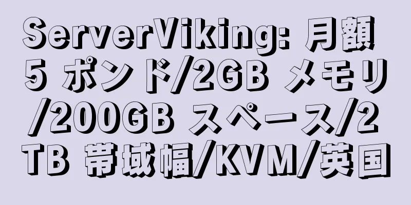 ServerViking: 月額 5 ポンド/2GB メモリ/200GB スペース/2TB 帯域幅/KVM/英国