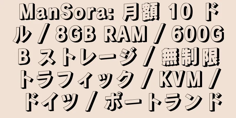 ManSora: 月額 10 ドル / 8GB RAM / 600GB ストレージ / 無制限トラフィック / KVM / ドイツ / ポートランド