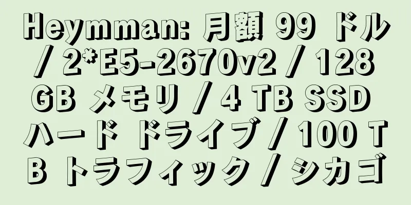 Heymman: 月額 99 ドル / 2*E5-2670v2 / 128 GB メモリ / 4 TB SSD ハード ドライブ / 100 TB トラフィック / シカゴ