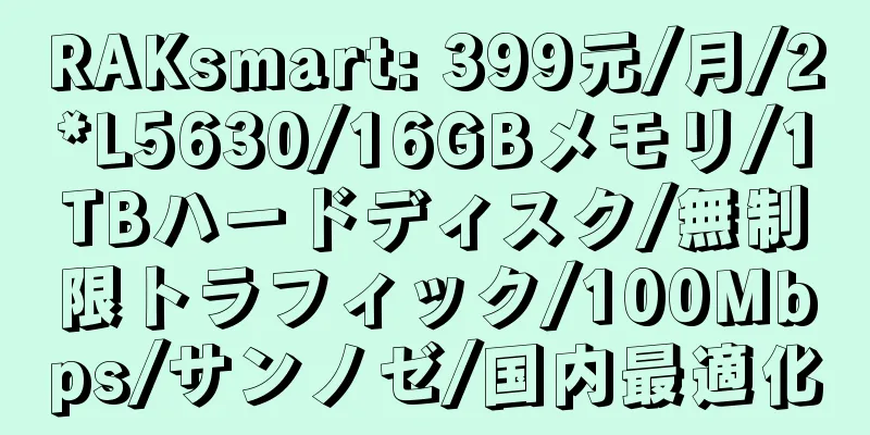 RAKsmart: 399元/月/2*L5630/16GBメモリ/1TBハードディスク/無制限トラフィック/100Mbps/サンノゼ/国内最適化