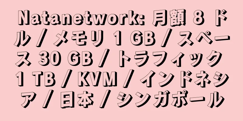 Natanetwork: 月額 8 ドル / メモリ 1 GB / スペース 30 GB / トラフィック 1 TB / KVM / インドネシア / 日本 / シンガポール