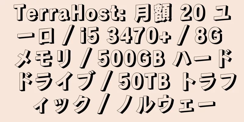 TerraHost: 月額 20 ユーロ / i5 3470+ / 8G メモリ / 500GB ハードドライブ / 50TB トラフィック / ノルウェー