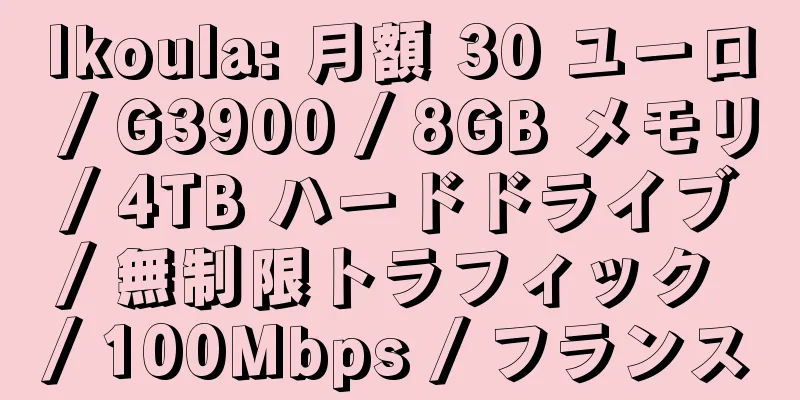 Ikoula: 月額 30 ユーロ / G3900 / 8GB メモリ / 4TB ハードドライブ / 無制限トラフィック / 100Mbps / フランス