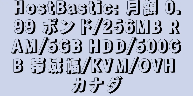 HostBastic: 月額 0.99 ポンド/256MB RAM/5GB HDD/500GB 帯域幅/KVM/OVH カナダ