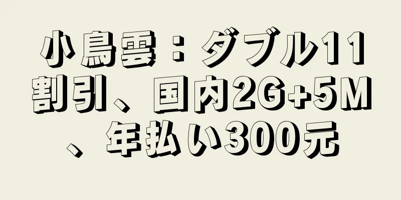 小鳥雲：ダブル11割引、国内2G+5M、年払い300元