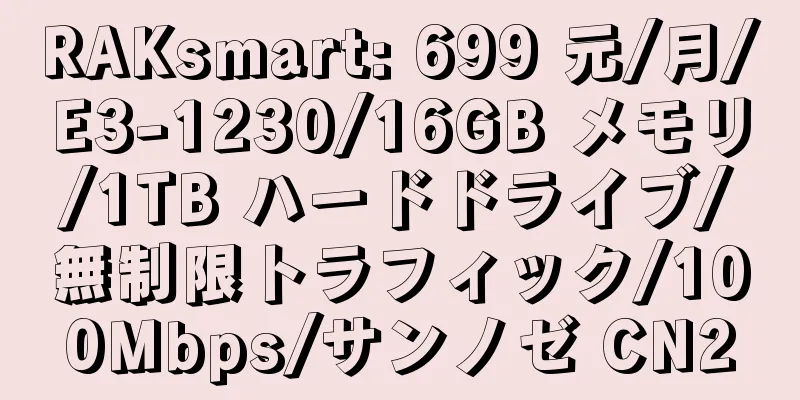 RAKsmart: 699 元/月/E3-1230/16GB メモリ/1TB ハードドライブ/無制限トラフィック/100Mbps/サンノゼ CN2