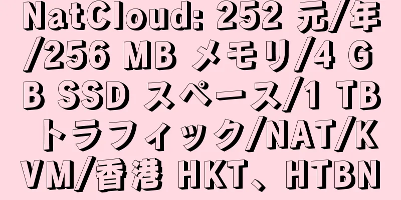 NatCloud: 252 元/年/256 MB メモリ/4 GB SSD スペース/1 TB トラフィック/NAT/KVM/香港 HKT、HTBN