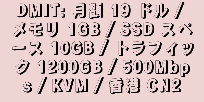 DMIT: 月額 19 ドル / メモリ 1GB / SSD スペース 10GB / トラフィック 1200GB / 500Mbps / KVM / 香港 CN2