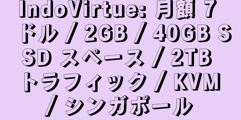 IndoVirtue: 月額 7 ドル / 2GB / 40GB SSD スペース / 2TB トラフィック / KVM / シンガポール