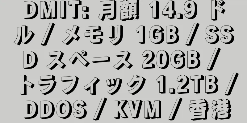 DMIT: 月額 14.9 ドル / メモリ 1GB / SSD スペース 20GB / トラフィック 1.2TB / DDOS / KVM / 香港