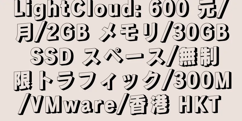 LightCloud: 600 元/月/2GB メモリ/30GB SSD スペース/無制限トラフィック/300M/VMware/香港 HKT