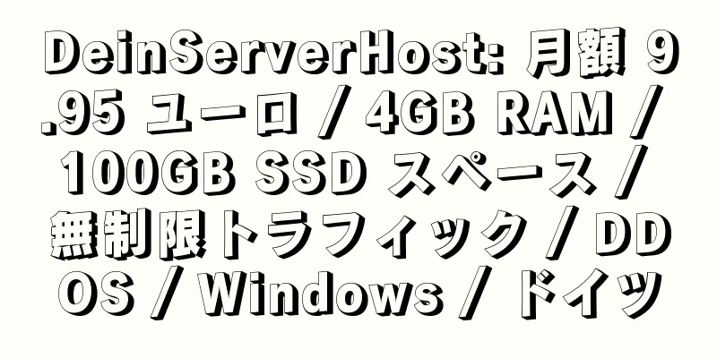 DeinServerHost: 月額 9.95 ユーロ / 4GB RAM / 100GB SSD スペース / 無制限トラフィック / DDOS / Windows / ドイツ