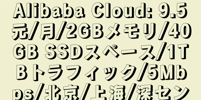 Alibaba Cloud: 9.5元/月/2GBメモリ/40GB SSDスペース/1TBトラフィック/5Mbps/北京/上海/深セン