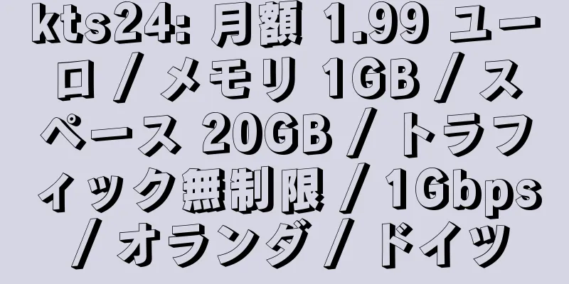 kts24: 月額 1.99 ユーロ / メモリ 1GB / スペース 20GB / トラフィック無制限 / 1Gbps / オランダ / ドイツ