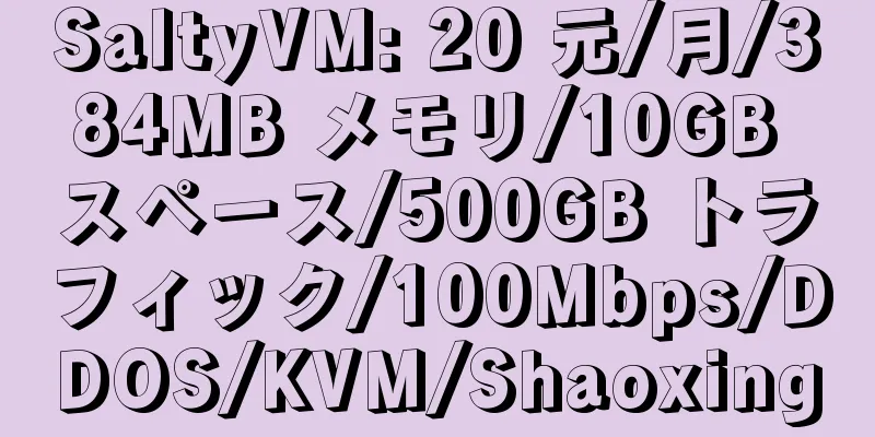 SaltyVM: 20 元/月/384MB メモリ/10GB スペース/500GB トラフィック/100Mbps/DDOS/KVM/Shaoxing