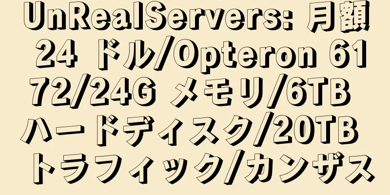 UnRealServers: 月額 24 ドル/Opteron 6172/24G メモリ/6TB ハードディスク/20TB トラフィック/カンザス