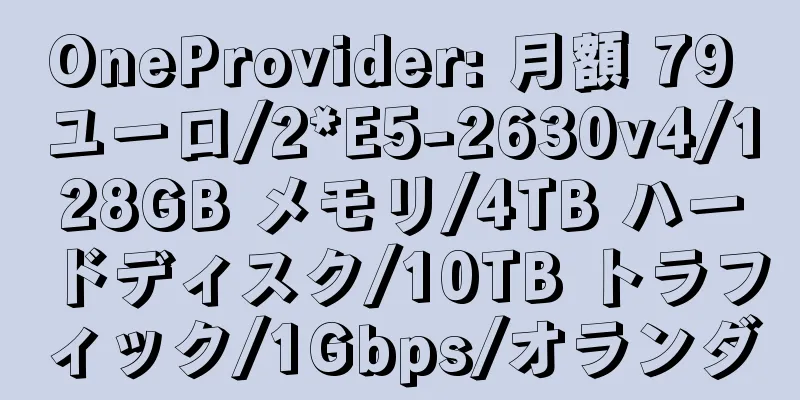 OneProvider: 月額 79 ユーロ/2*E5-2630v4/128GB メモリ/4TB ハードディスク/10TB トラフィック/1Gbps/オランダ