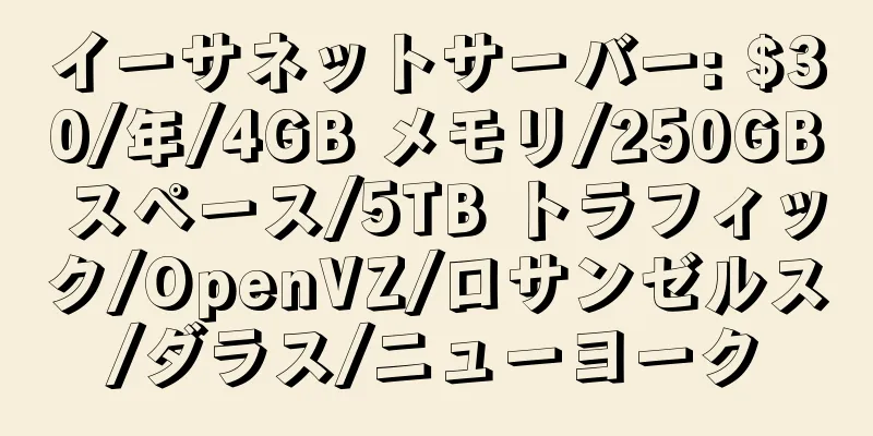 イーサネットサーバー: $30/年/4GB メモリ/250GB スペース/5TB トラフィック/OpenVZ/ロサンゼルス/ダラス/ニューヨーク