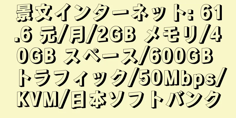 景文インターネット: 61.6 元/月/2GB メモリ/40GB スペース/600GB トラフィック/50Mbps/KVM/日本ソフトバンク