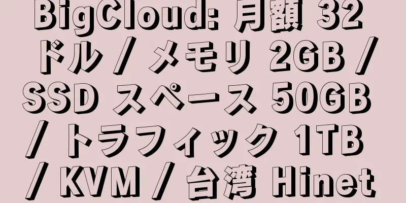 BigCloud: 月額 32 ドル / メモリ 2GB / SSD スペース 50GB / トラフィック 1TB / KVM / 台湾 Hinet