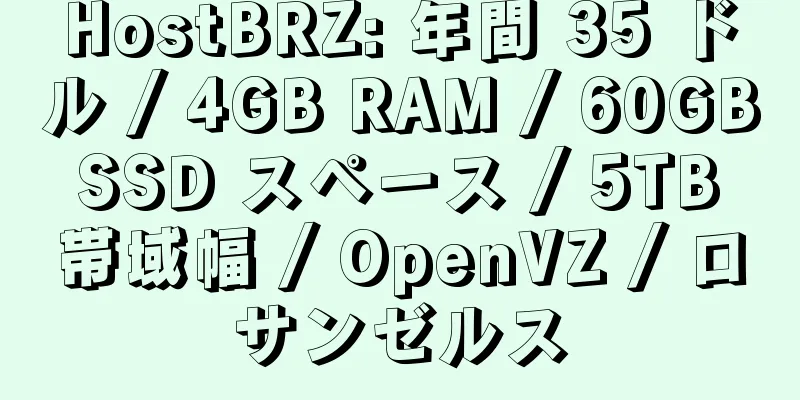 HostBRZ: 年間 35 ドル / 4GB RAM / 60GB SSD スペース / 5TB 帯域幅 / OpenVZ / ロサンゼルス