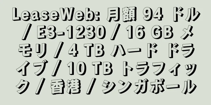 LeaseWeb: 月額 94 ドル / E3-1230 / 16 GB メモリ / 4 TB ハード ドライブ / 10 TB トラフィック / 香港 / シンガポール