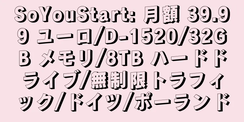 SoYouStart: 月額 39.99 ユーロ/D-1520/32GB メモリ/8TB ハードドライブ/無制限トラフィック/ドイツ/ポーランド