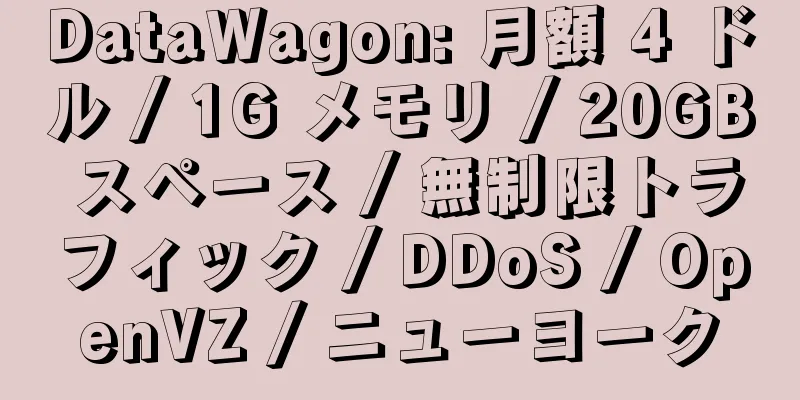 DataWagon: 月額 4 ドル / 1G メモリ / 20GB スペース / 無制限トラフィック / DDoS / OpenVZ / ニューヨーク