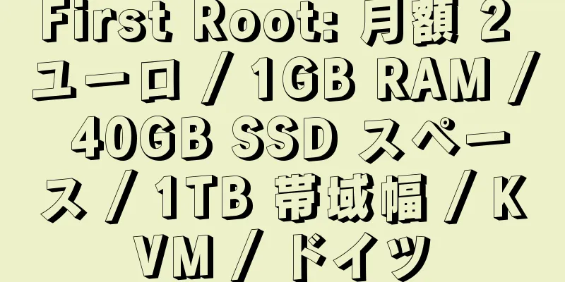 First Root: 月額 2 ユーロ / 1GB RAM / 40GB SSD スペース / 1TB 帯域幅 / KVM / ドイツ