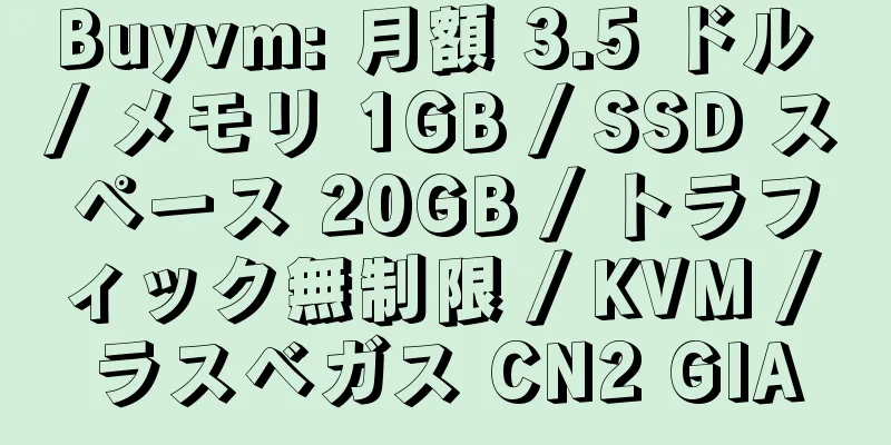 Buyvm: 月額 3.5 ドル / メモリ 1GB / SSD スペース 20GB / トラフィック無制限 / KVM / ラスベガス CN2 GIA