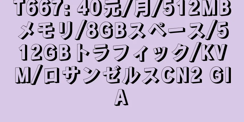 T667: 40元/月/512MBメモリ/8GBスペース/512GBトラフィック/KVM/ロサンゼルスCN2 GIA