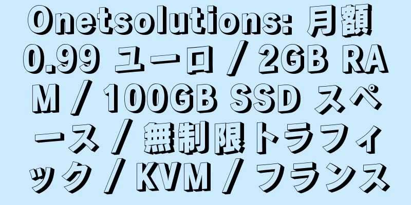 Onetsolutions: 月額 0.99 ユーロ / 2GB RAM / 100GB SSD スペース / 無制限トラフィック / KVM / フランス