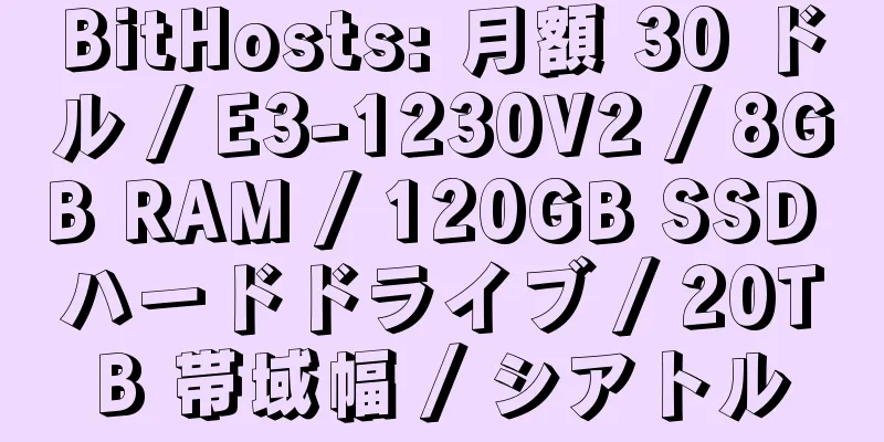 BitHosts: 月額 30 ドル / E3-1230V2 / 8GB RAM / 120GB SSD ハードドライブ / 20TB 帯域幅 / シアトル